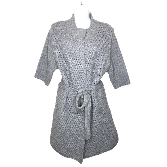 Alice + Olivia Gray Cashmere Wool Belted Cardigan Sweater - Picture 2 of 15